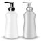 SET of Gray and white plastic Cosmetic Bottle beauty products with black and silvery pump lid on white isolated background.