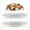 Set from Greek salad of Set from Greek salad of fresh vegetables and cheese and large white ceramic plates separately to choose