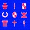 Set Greek shield, Caduceus snake medical, Torch flame, Minotaur, Ancient column, Laurel wreath, and amphorae icon