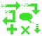 Set of green arrow icons from constructor blocks. Speech bubble and plus sign. Can be used for website or games.