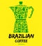 A set of green Brazilian icons and symbols against yellow background.