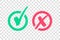 Set of Green Check Mark Icon and Red X cross Tick Symbol