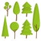 Set of green flat trees and pine vector forest