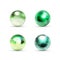 Set of green glossy marble balls with glare on white