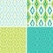 Set of green ikat diamond seamless patterns