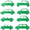 Set green isolated cars with shadow