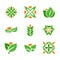 Set of green logos template. Creative natural and eco symbols with leaf shape.