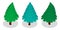 Set of green New Years Christmas trees in isometric in cartoon style. Celebrating new year and christmas. Isolated vector on white