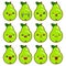 Set of green pear characters with different emotions. illustration isolated on white background. Cartoon style.