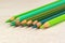 Set of green pencils. Colored pencils for drawing a green shade
