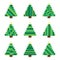 Set green pixel Christmas trees in vector