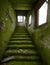 A set of green stairs leading to a window created with Generative AI technology