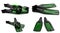 Set of green swim fins, mask and snorkel for diving