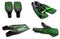 Set of green swim fins, mask, snorkel for diving