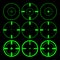 Set of green target aim icons on black background. flat design. collection of crosshair target. sniper target