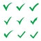 Set of green tick icons. Vector confirm icons set on white background