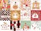 Set with greeting card for christmas. Collection card with cute snowmen