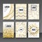 Set of greeting cards, gift tags, certificate. Golden banners postcards shapes