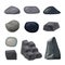 Set of grey stones of different shape on white background