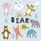 Set of Grizzly bears.Creative scandinavian style kids. Cute polar Teddy bear. cartoon hand drawn vector illustration.
