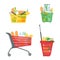 Set of grocery baskets and bags with food 1