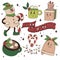 Set of groovy Christmas vectors: mascots, mood elements, decorations