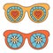 Set groovy, psychedelic sunglasses in 70s retro hippie style.