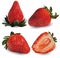 Set, group, collection strawberry realistic 3d vector. Set raw strawberry fruit. Slice strawberry isolated. Concept of