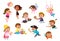 Set group collection of vector cute babies kids characters playing.