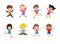 Set group collection of vector cute babies kids characters playing doing activities in different various poses, Happy children