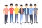 Set of a group of different asian american men. Cartoon style characters. Vector illustration people