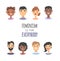 Set of a group of different people and text. Cartoon style characters of different races. Vector illustration caucasian, asian and