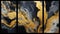 A set of grunge canvases painted in black and gold alcohol ink. AI Generated