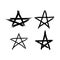 Set of grunge stars painted with rough brush. Black elements on a white background. Sketch, watercolor, graffiti.