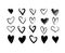 Set of grungy hand drawn hearts. Hand painted in the shape of a heart. Black linear silhouette clip art symbol of love