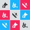 Set Guide dog, Electric wheelchair and Disabled elevator icon. Vector