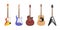 Set of guitars different form on white background. Vector musical instrument in cartoon style