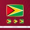 Set of Guyana flags with gold frame for use at sporting events on a burgundy abstract background