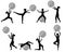 Set of gymnast poses. Silhouette. The girl with the ball does gymnastic exercises. Acrobatics isolated vector