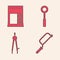 Set Hacksaw, Cement bag, Wrench spanner and Drawing compass icon. Vector