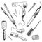 Set of hair styling tools, vector sketch