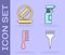 Set Hairbrush, Makeup powder with mirror, Hairbrush and Hairdresser pistol spray bottle icon. Vector