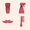 Set Hairbrush, Shaving brush, Hairdresser pistol spray bottle and Mustache icon. Vector