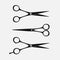 Set of hairdressing scissors. Silhouettes of scissors. Vector