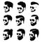 Set of hairstyles for men in glasses. Collection of black silhouettes of hairstyles and beards. Vector illustration for