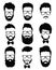 Set of hairstyles for men in glasses. Collection of black silhouettes of hairstyles and beards. Vector illustration for