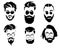 Set of hairstyles for men in glasses. Collection of black silhouettes of hairstyles and beards. Vector illustration for