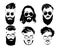 Set of hairstyles for men in glasses. Collection of black silhouettes of hairstyles and beards. Vector illustration for