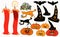 Set halloween bat, pumpkin, witch hat. vector illustration