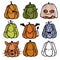 Set Halloween cartoon monsters kawaii pumpkins for stickers and fabrics and wrapping and clothes print and kids